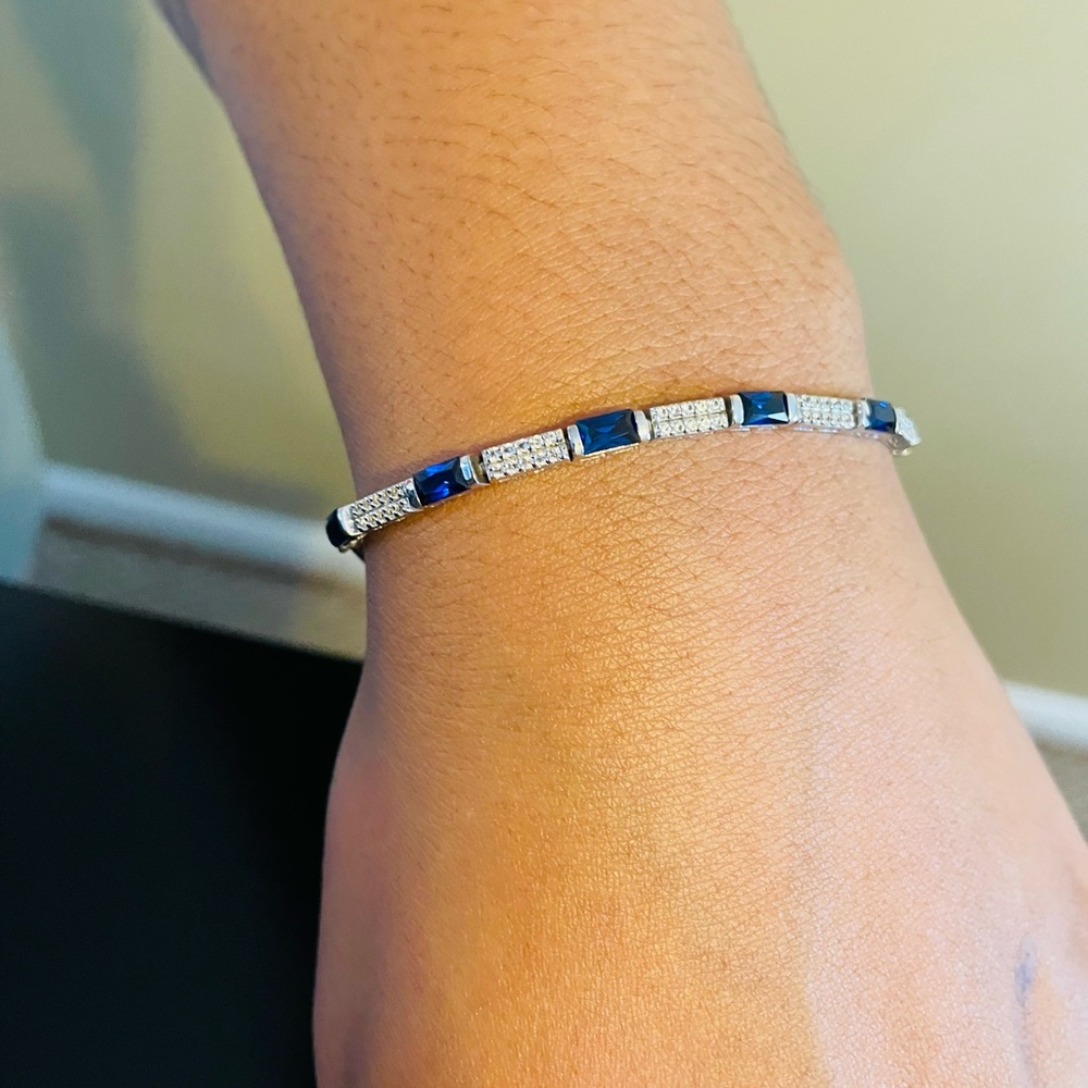 Italian silver genuine blue topaz Slider Bracelet